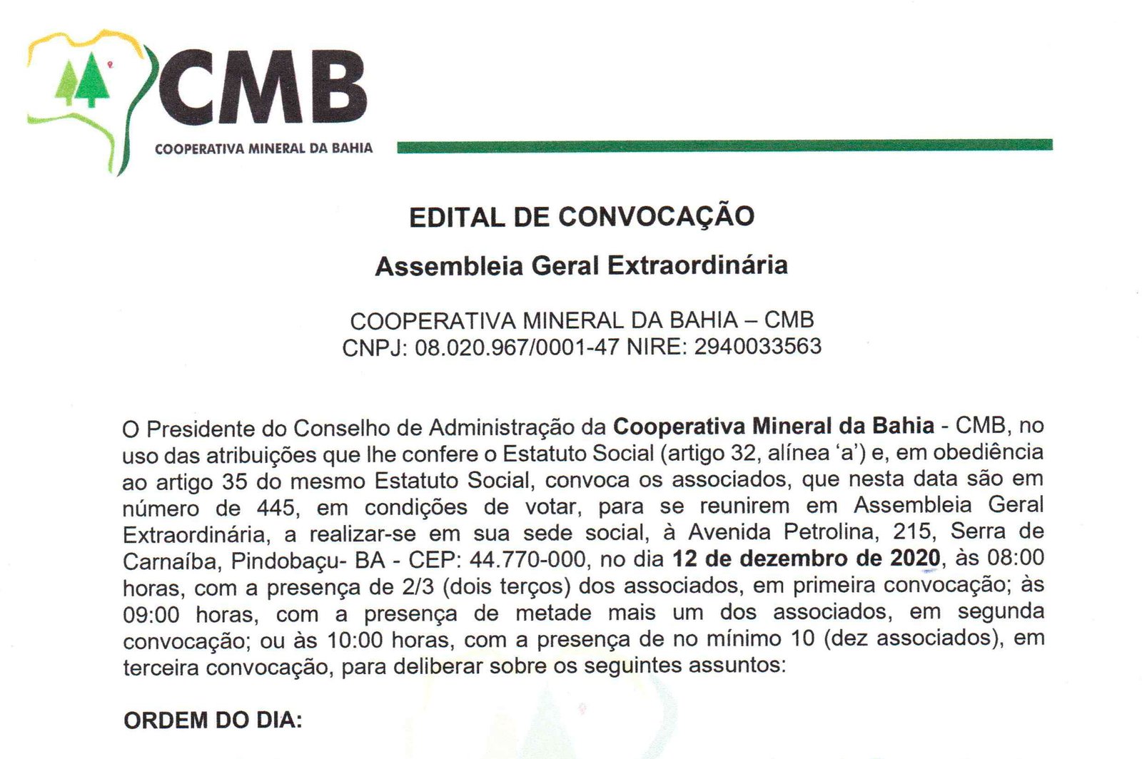 Leia mais sobre o artigo CMB realizará mais uma Assembleia Geral Extraordinária em 12 de dezembro